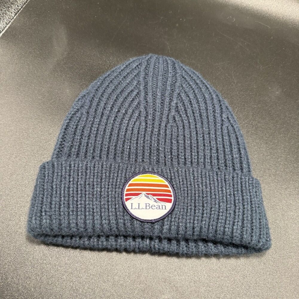 LL Bean Beanie Kids OSFA One Size Fits All Blue Ribbed Knit Pull On Stretch